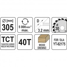 YATO Disc circular pentru lemn 305X40TX30mm..